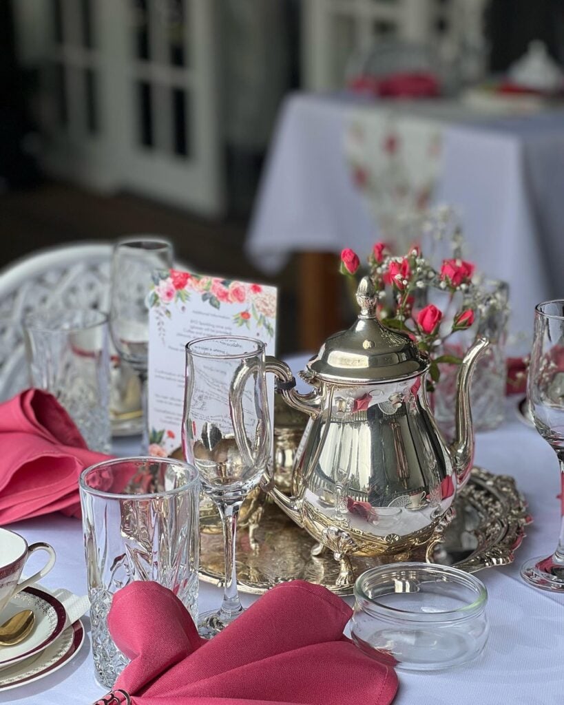 Sicilian High Tea table setting at La Casalinga Cafe, Montebello Estate